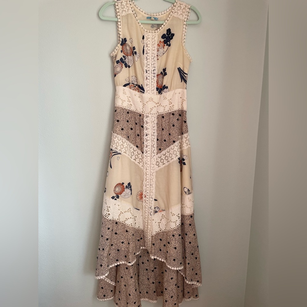 Anthropologie Leifnotes tapered full length cream-colored dress, size 2